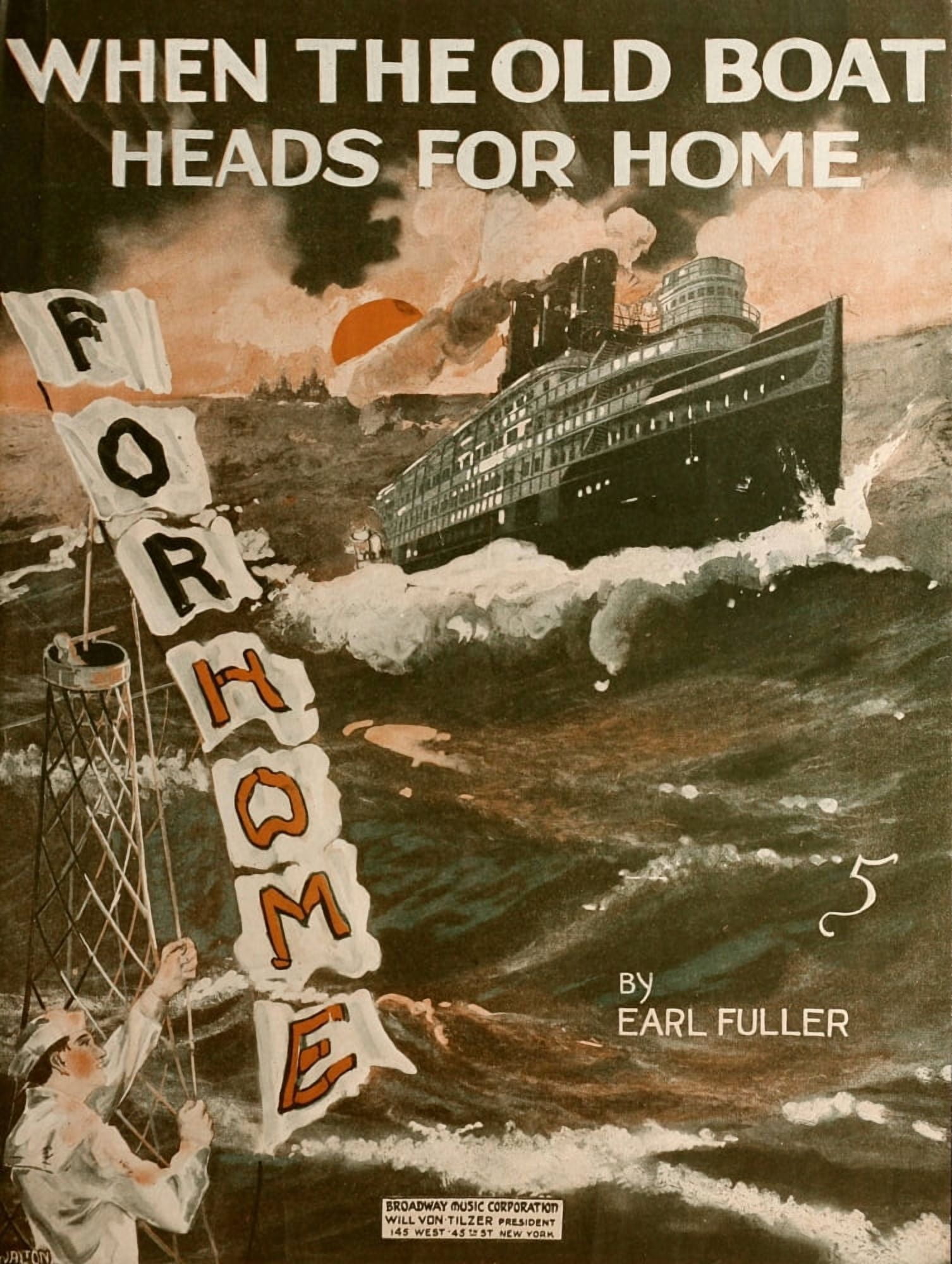 Walton EE Sheet Music Cover 1918 When the old boat heads for home Canvas Art - (18 x 24)
