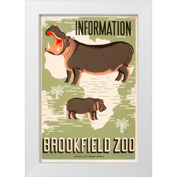 Waltrip, Mildred 11x14 White Modern Wood Framed Museum Art Print Titled - Information - Brookfield Zoo - Hippos