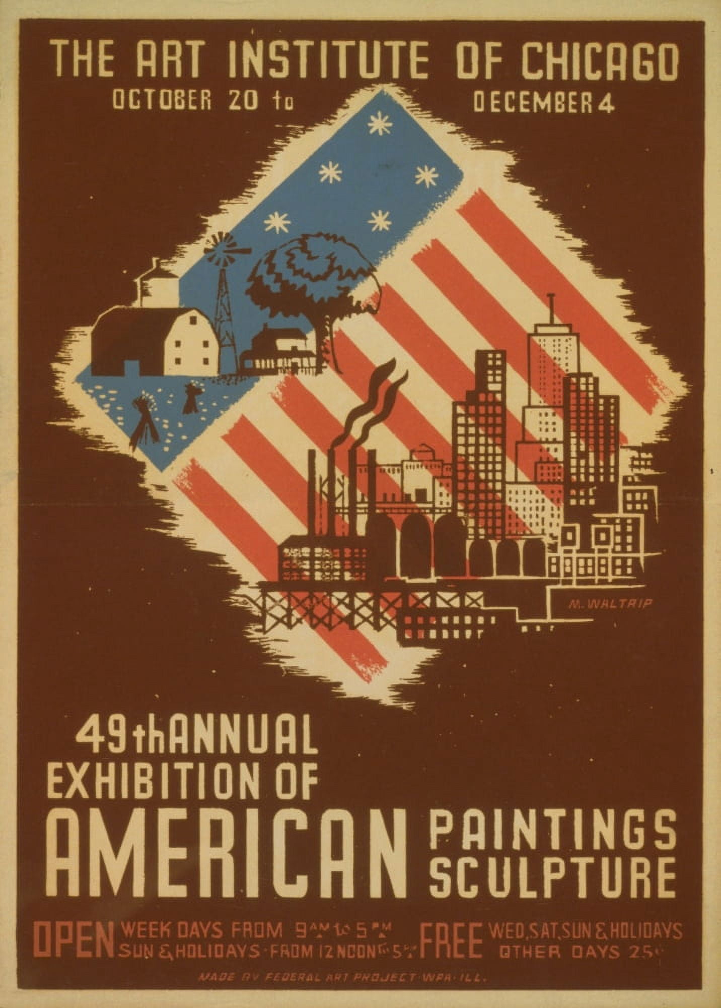 Waltrip Mildred WPA Poster c1937 49th annual exhibition of American paintings Canvas Art - (18 x 24)