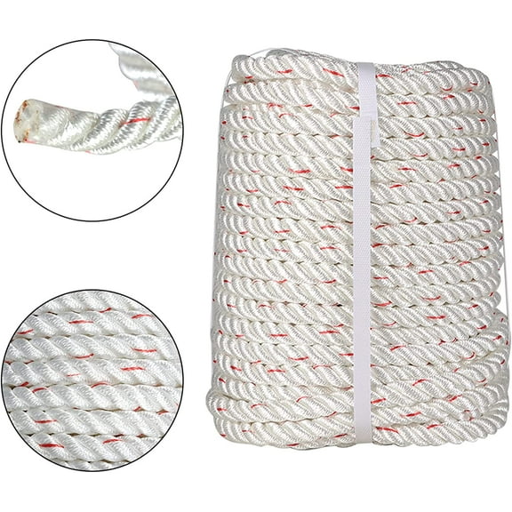 Waltyotur 1/2 in Polyester Rope 150 FT Nylon Pulling Rope Arborist Rigging Rope Sailing Rope for Camping Swings Arborist Gardening Marine White/Red