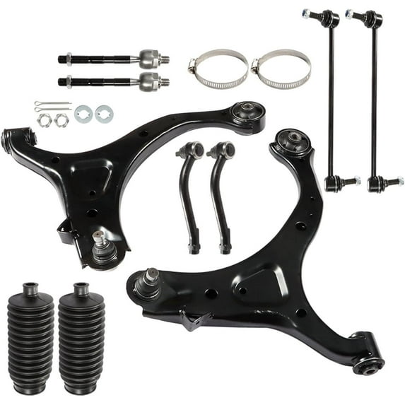 Waltyotur 10Pcs Front Suspension Kit Front Lower Control Arm with Ball Joint Sway Bar Link Tie Rod End Replacement for Hyundai Santa Fe 2007-2012 Replacement for Kia Sorento 2011-2013