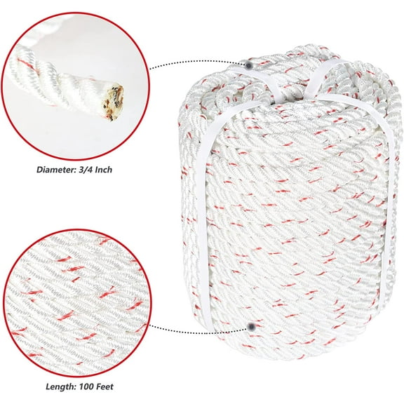 Waltyotur 3/4 Inch Braided Rope 100ft Rigging Rope High Strength 2038 lbs