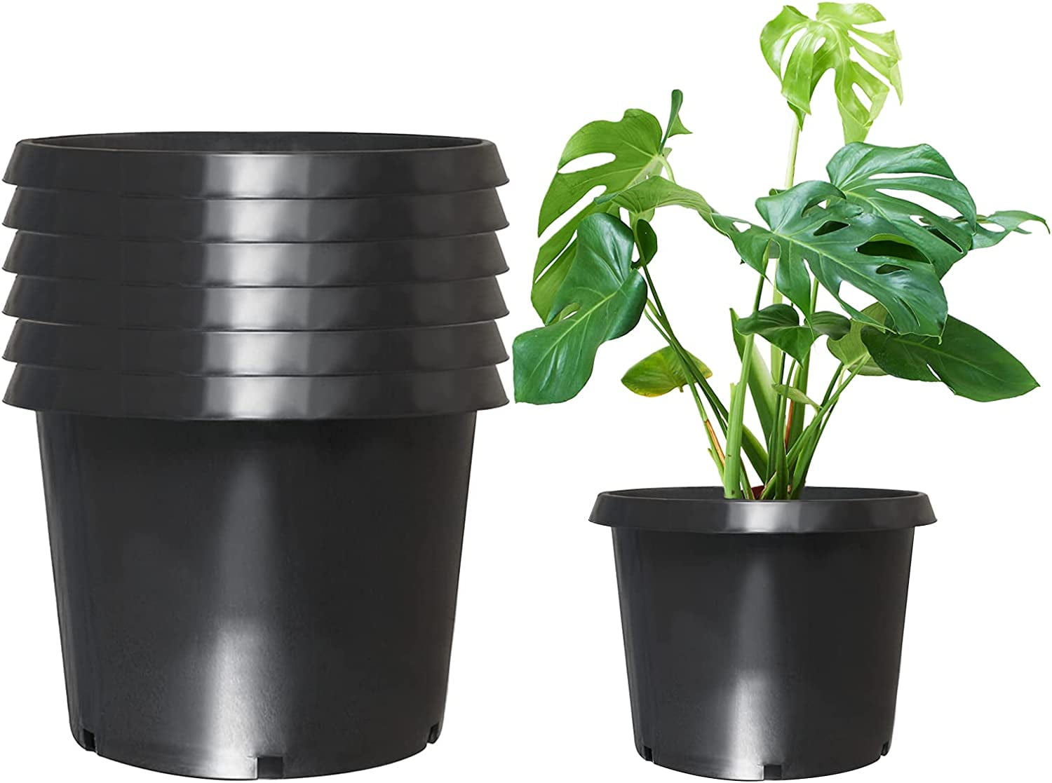 Waltyotur 5-Pack 20 Gallon Round Premium Nursery Pot Plant Flower Seedling Container Garden Planter Pots for Indoor Outdoor Plants Flower Vegetables Black (20 Gallon)