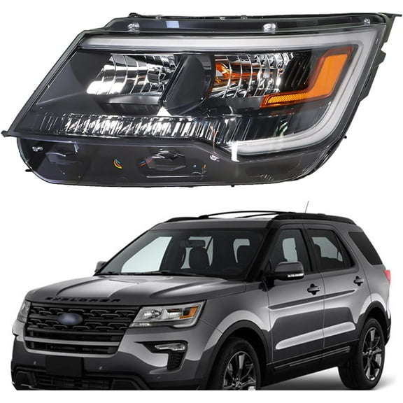 Waltyotur Headlight Assembly w/DRL Black Decorative Frame Replacement for Explorer 2016 2017 2018 Driver Left Side Headlamps Assembly Halogen Replacement for FB5Z13008AD