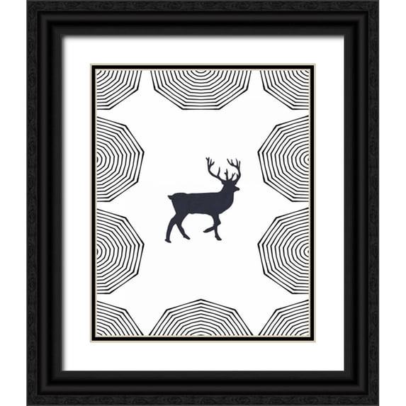 Waltz, Anne 12x14 Black Ornate Wood Framed with Double Matting Museum Art Print Titled - Dancing Deer I