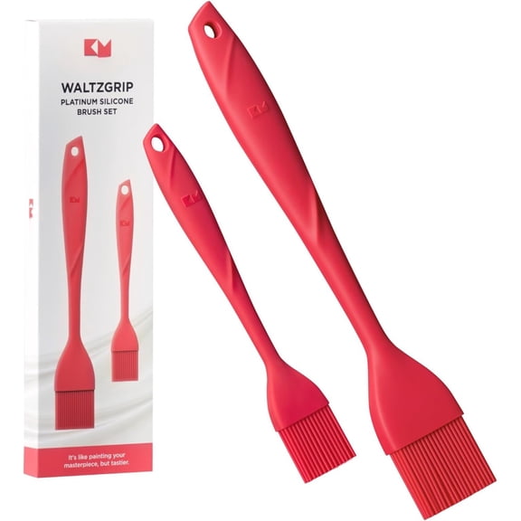 WaltzGrip   Basting Pastry Brush: Set of 2 Heat-Resistant Brushes Utensils for Cooking, Baking, Grilling, Barbecue, and Spreading Oil, Butter, Egg - Dishwasher-Safe (Red)