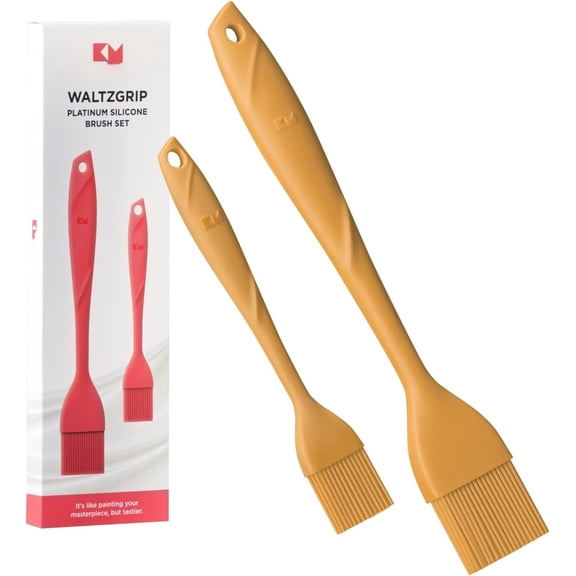 WaltzGrip Basting Pastry Brush: Set of 2 Heat-Resistant Brushes Utensils for Cooking, Baking, Grilling, Barbecue, and Spreading Oil, Butter, Egg (Yellow)
