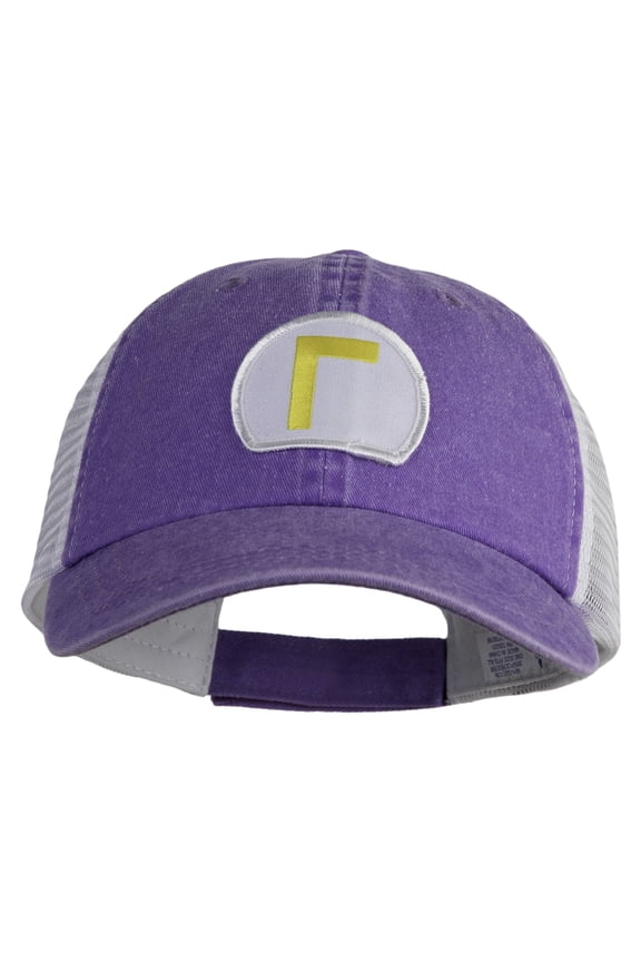 Waluigi Patched Washed Pigment Dyed Twill Trucker Cap - Purple White OSFM
