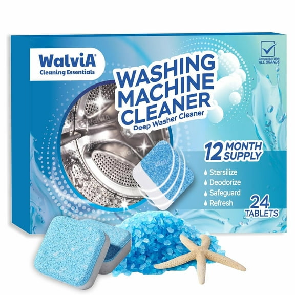 Walviaa Washing Machine Cleaner and Descaler Tablets for HE Front and Top Loaders, 24 Count