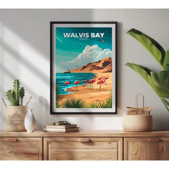 Walvis Bay Flamingo Lagoon Wall Art Print, Unframed Paper Poster 24x36in