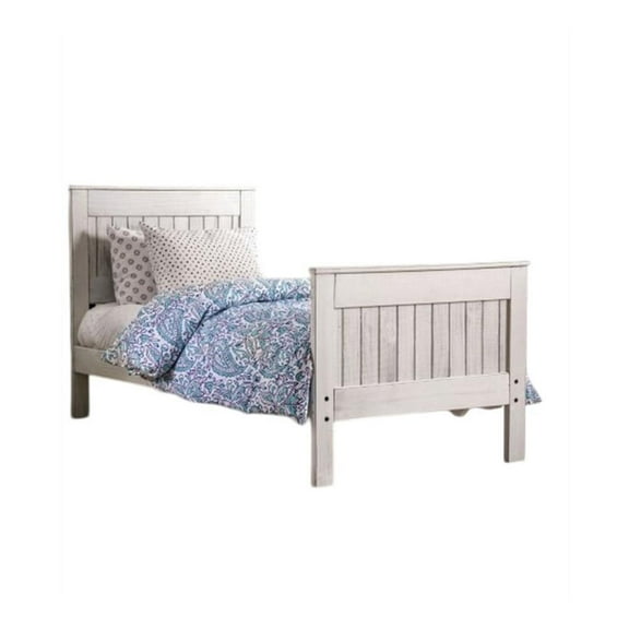 Waly Full Bed- Farmhouse Plank Design- Classic White Solid Pine Wood