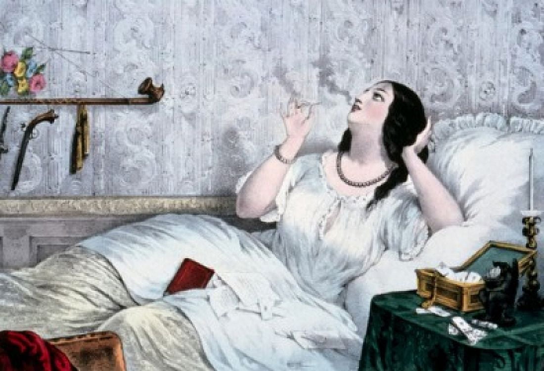 Waman laying in bed contemplating Canvas Art - (18 x 24)