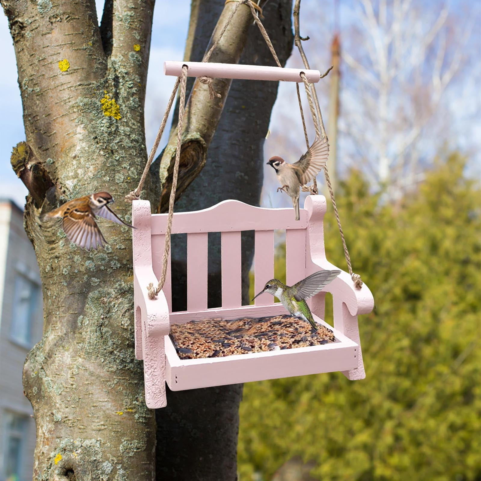 Wamans Bird Feeder Swing Wild Bird Feeder Stand for Outside, Metal Mesh