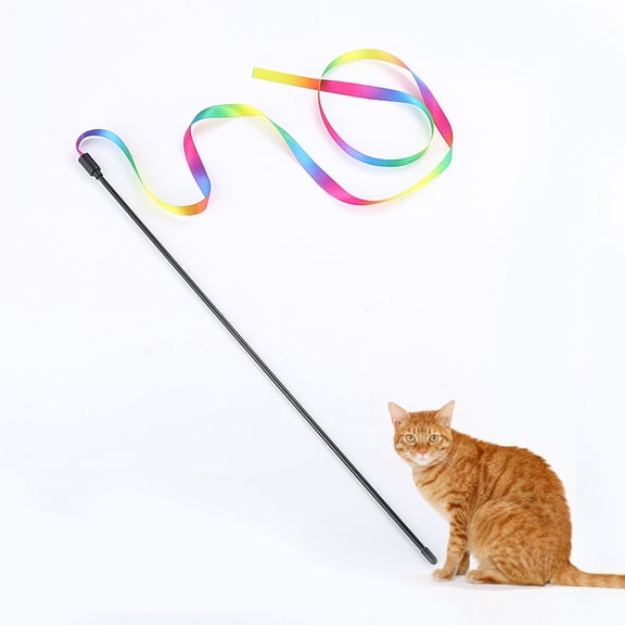 Infidev Cat Toy Interactive Cat Wand Toys for Indoor Cats and Kittens,Extended Colorful Cat Teaser Wand String Plush Toy,Strong and Sturdy Pole