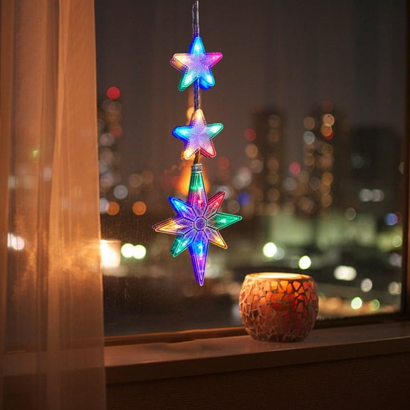 Wamans Christmas Window Lights Decorations, Battery Powered Christmas Window Hanging Lighted LED Sucker Lamp For Xmas Tree Fireplace Window Indoor Outdoor Decor