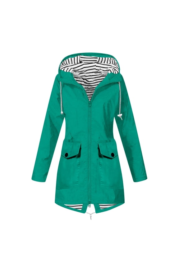 Wamans Fall Outfits For Women 2023 Rain Jacket Outdoor Hooded Windproof Loose With Pocket Coat Sweatshirt Green L