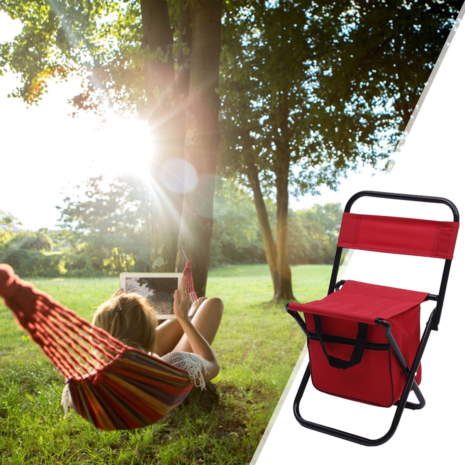 GVDV Foldable Fishing Chair with Cooler Bag Portable Outdoor Seat for Hunting Camping 440LBS Capacity Walmart
