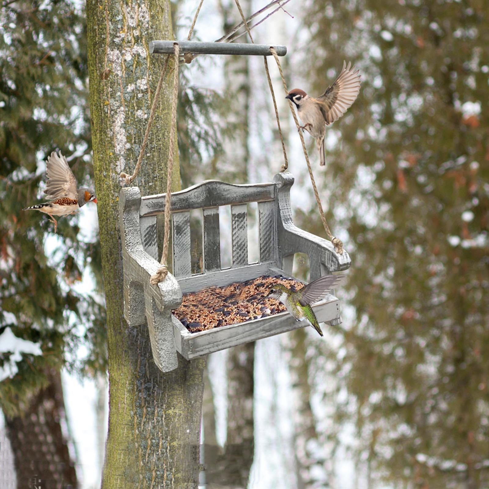 Wamans Swing Wild Bird Feeder Stand for Outside, Metal Mesh Bottom