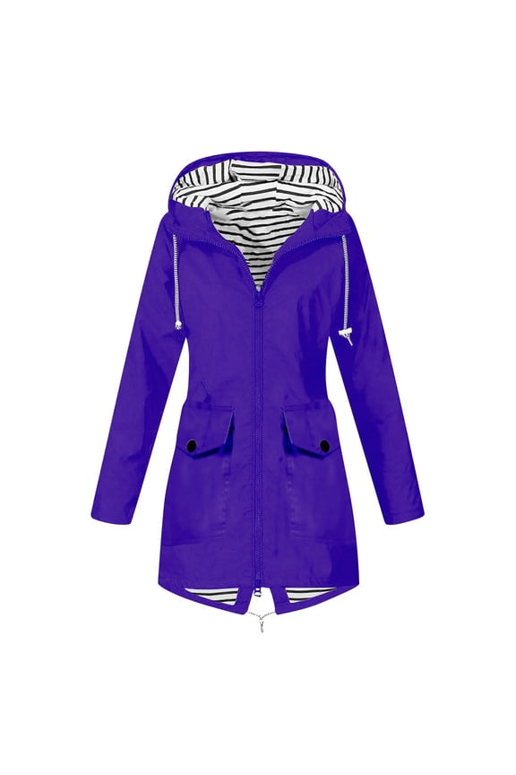 Wamans Women Sweatshirt Women Solid Color Rain Jacket Outdoor Hooded Windproof Loose With Pocket Coat Women'S Fashion Hoodies & Sweatshirts Purple L