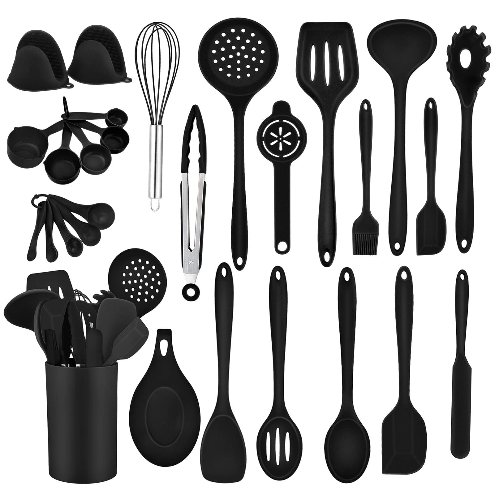 Wamarket 28 PCS Black Silicone Kitchen Cooking Baking Utensil Set for