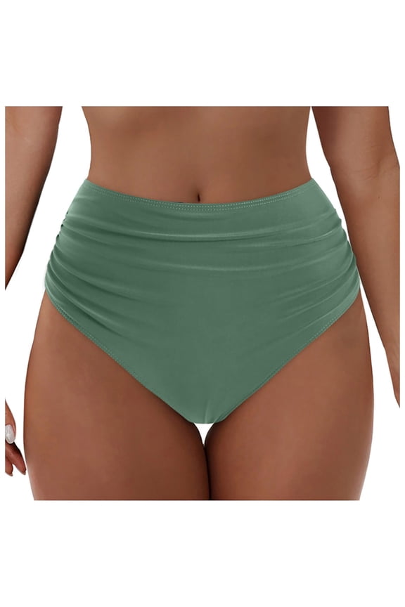 Bathing Suit Bottoms for Women - High Waisted Bikini Bottoms Ruched Tummy Control Swimsuit Bottom (Light Green, M)