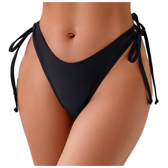 Wamejoo Bikini Bottoms for Women String Bathing Suit Bottom with Moderate Coverage Low Waist Swim Bottom (Black, S)