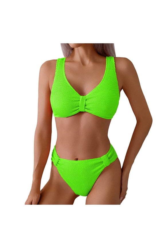 Bikini Set for Women Two Piece Swimsuits Knot Tie V Neck Cross Back Top Mid Rise Lace up Bathing Suit Swimwear (Mint Green, M)