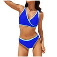 thumbnail image 1 of Wamejoo High Waisted Bikini Sets Womens Cheeky Two Piece Swimsuit V Neck Color Block Bathing Suit (Blue, M), 1 of 9