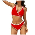 thumbnail image 1 of Wamejoo High Waisted Bikini Sets Womens Cheeky Two Piece Swimsuit V Neck Color Block Bathing Suit (Red, S), 1 of 9