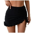 thumbnail image 1 of Wamejoo High Waisted Swim Skirt - Women Drawstring Ruched Bathing Suit Bottoms with Built-in Brief (Black, M), 1 of 7