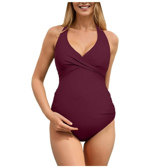 Wamejoo Maternity Swimsuit for Women One Piece Swimsuits Pregnancy Swimwear Spaghetti Straps Ruched Adjustable (RD2, XXL)