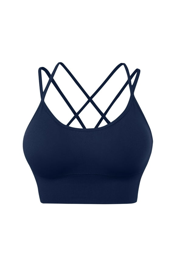 Softness Mold Butterluxe Strappy Longline Sports Bras for Women - Double Spaghetti Strap Workout Yoga Crop Top (Navy, L)