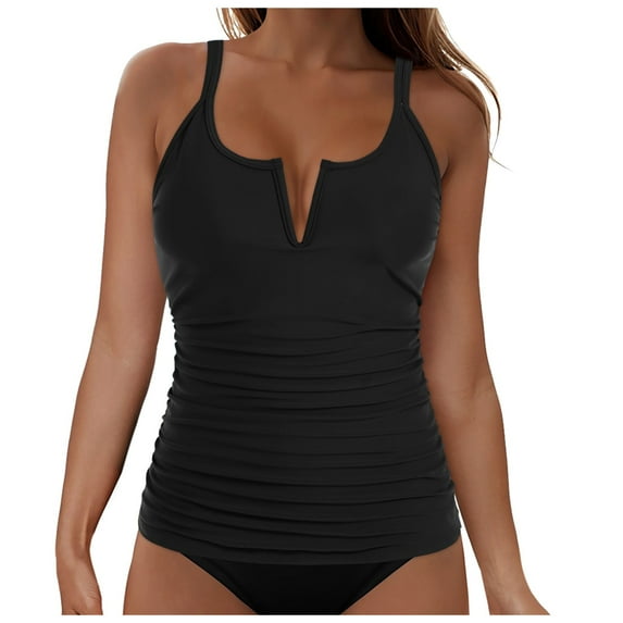 Wamejoo Tankini Tops for Women Swimwear Top Only Tummy Control Bathing Suit Top No Bottom (Available in Plus)(Black, M)