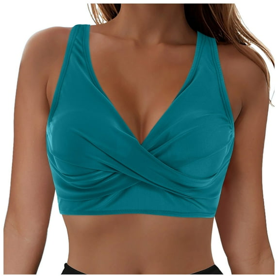 Wamejoo Women Bikini Top - 2026 Full Coverage Bathing Suit Top Push Up Swimsuit Tops Large Bust Swim Tops No Bottom (Dark Green, M)