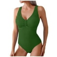 thumbnail image 1 of Wamejoo Women One Piece Swimsuit Solid Ribbed Monokini Swimwear Scoop Neck Low Back Bathing Suit (Army Green, L), 1 of 6