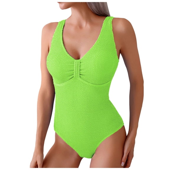 Wamejoo Women One Piece Swimsuit Solid Ribbed Monokini Swimwear Scoop Neck Low Back Bathing Suit (Light Green, XXL)