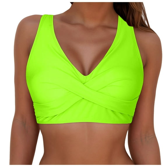 Wamejoo Women Plus Size Bikini Top - Twist Front Swimsuit Top Push Up Full Coverage Bathing Suit 2026 Swim Bra for Large Bust (Green, L)