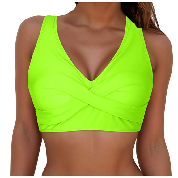 Wamejoo Women Plus Size Bikini Top - Twist Front Swimsuit Top Push Up Full Coverage Bathing Suit 2026 Swim Bra for Large Bust (Green, XXL)