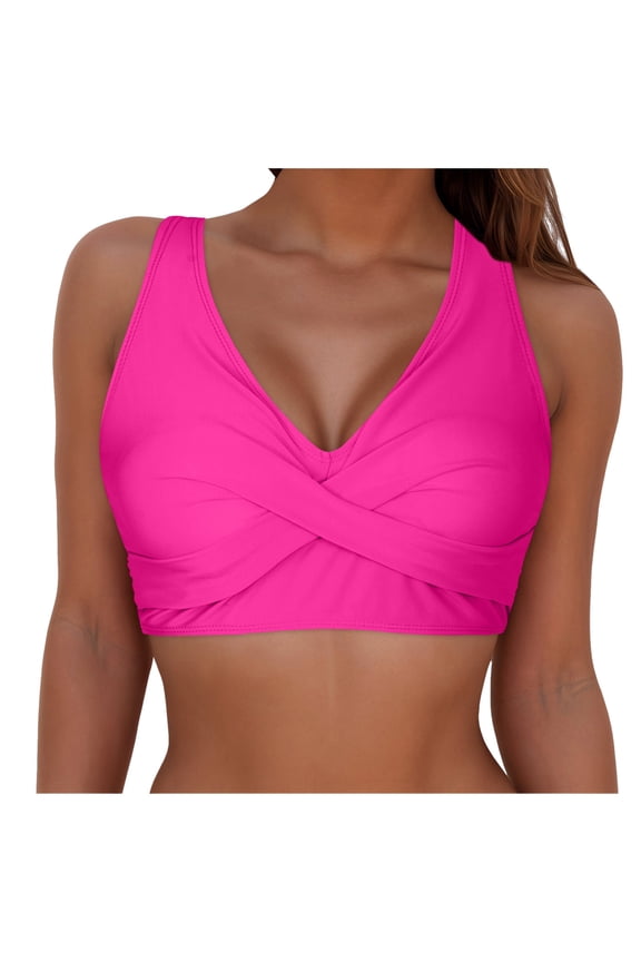 Women Plus Size Bikini Top - Twist Front Swimsuit Top Push Up Full Coverage Bathing Suit 2026 Swim Bra for Large Bust (Hot Pink, S)