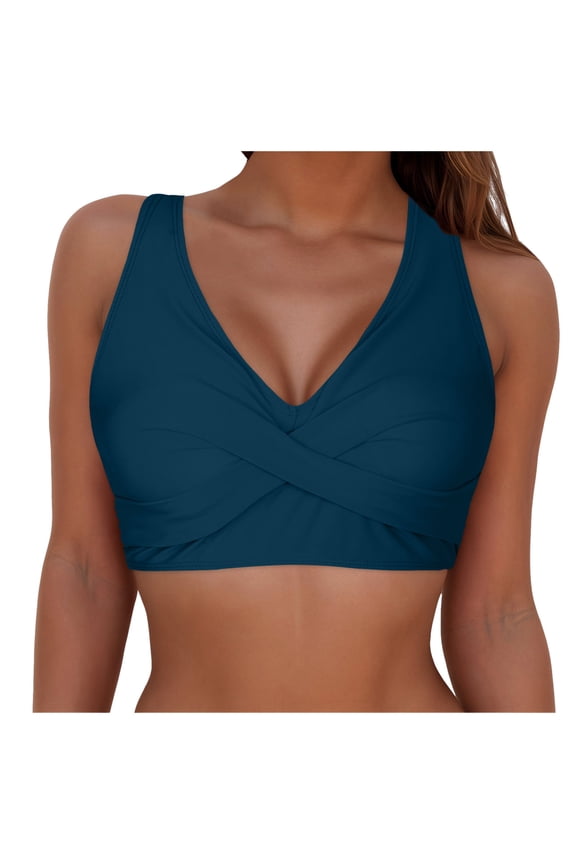 Women Plus Size Bikini Top - Twist Front Swimsuit Top Push Up Full Coverage Bathing Suit 2026 Swim Bra for Large Bust (Navy, XXL)