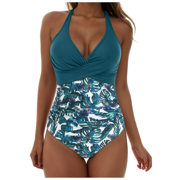 Wamejoo Women Sexy Tummy Control One Piece Swimsuits Halter Push Up Bathing Suits (Green, M)