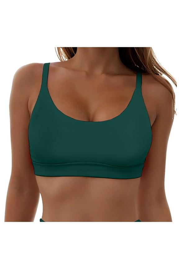 Women Sports Bra Bikini Top - Scoop Neck Criss Cross Back Swim Top Spaghetti Straps Bathing Suit Top Only 2026 (Dark Green, M)