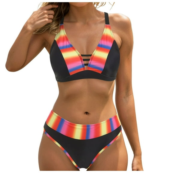 Wamejoo Women's Bikini Sets Two Piece Swimsuit High Waisted Deep V Neck Stitching Wide Adjustable Straps Back Hook (Pink, M)