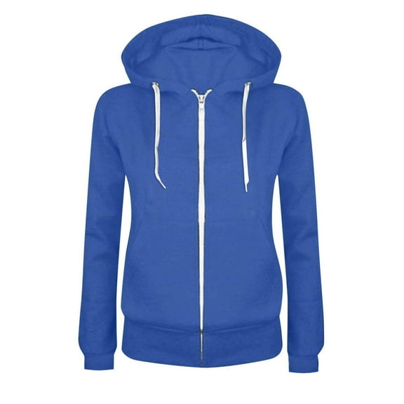 Wamejoo Women's Full Zip Up Hoodie Long Sleeve Hooded Sweatshirts Pockets Jacket Coat for Women (Blue, M)