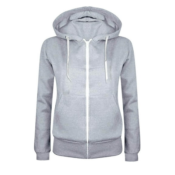 Wamejoo Women's Full Zip Up Hoodie Long Sleeve Hooded Sweatshirts Pockets Jacket Coat for Women (Light Gray, S)