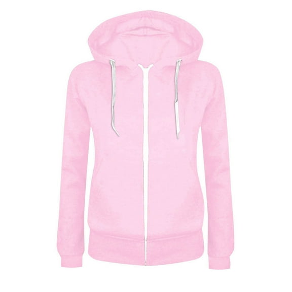 Wamejoo Women's Full Zip Up Hoodie Long Sleeve Hooded Sweatshirts Pockets Jacket Coat for Women (Pink, M)
