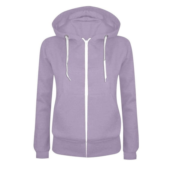 Wamejoo Women's Full Zip Up Hoodie Long Sleeve Hooded Sweatshirts Pockets Jacket Coat for Women (Purple, L)