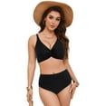 thumbnail image 1 of Wamejoo Women's High Waisted Bikini Sets Matel Tummy Control Swimsuits V Neck Twist Front Bathing Sui (Black, L), 1 of 9