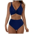thumbnail image 1 of Wamejoo Women's High Waisted Bikini Sets Matel Tummy Control Swimsuits V Neck Twist Front Bathing Sui (Dark Blue, M), 1 of 9