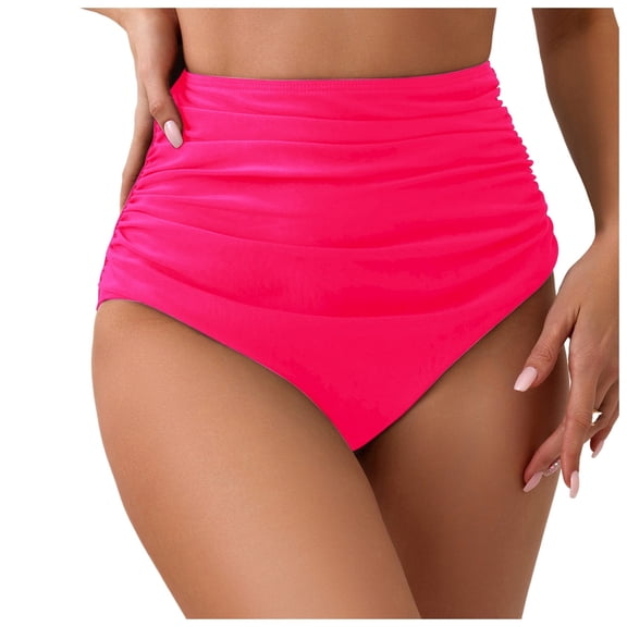 Wamejoo Women’s High Waisted Full Ruched Bikini Swim Bottoms Tummy Control Full Coverage Swimsuit Bottoms (Hot Pink, XXL)